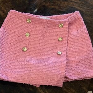 Endless Rose Pink Textured Mini Skirt with Gold Buttons